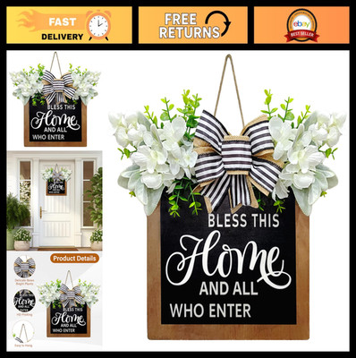 Front Door Welcome Sign Farmhouse Wreath Wall Decor Indoor Outdoor All Seasons