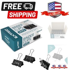 Binder Clips - 24 Medium Binder Clips, 1.25 Inch Black Paper Clamps, File Cli...