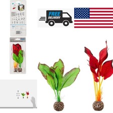 Small Silk Plant Set for Aquariums Red Green Color Soft for Delicate Fins