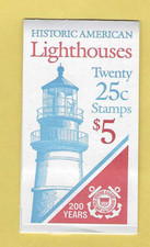Stamp Booklet US. Lighthouses. 25 cent Stamps.  20 Stamps in Booklet. 
