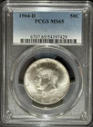1964-D KENNEDY HALF DOLLAR BU UNC MINT STATE 90% SILVER COIN PCGS MS65