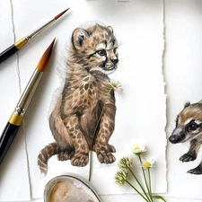 Original Watercolor Future Sprinter Baby Cheetah 5x8 Painting Unique Artwork