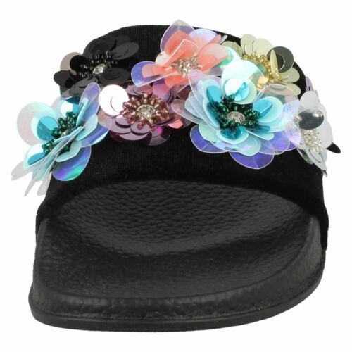 Ladies Savannah Slip On Seqiuns Flower Sliders Summer Mules F0R0135 - Picture 8 of 19