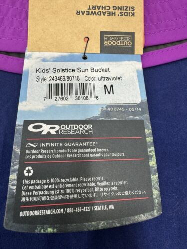 Outdoor Research Kids Solstice Sun Bucket Hat - Purple - Medium - New - Picture 3 of 7