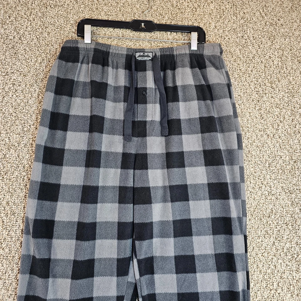 Lucky Brand Ropa de dormir Pantalones de pijama Unisex XL Polar Cuadros Negro/Gris Foto 2 de 4