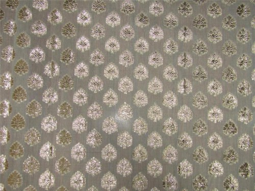 silk chanderi Brocade fabric ivory x gold 44" wide - Picture 2 of 6