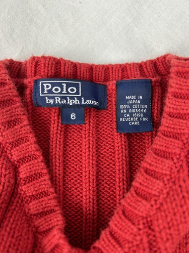 Polo Ralph Lauren Boys Sweater Vest Size 6 Red Cableknit Cotton Holiday - Picture 3 of 4