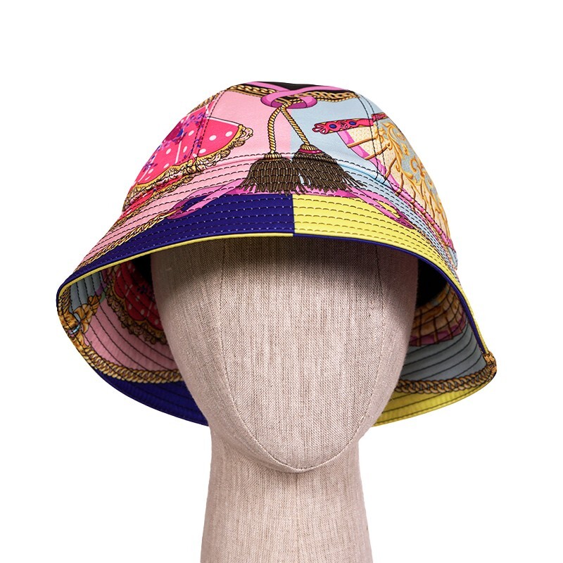 VERSACE バロックプリント キャンバス バケットハット サイズ57 sz 57 NEW $625 VERSACE Ventagli BAROQUE FLORAL FAN PRINT Logo