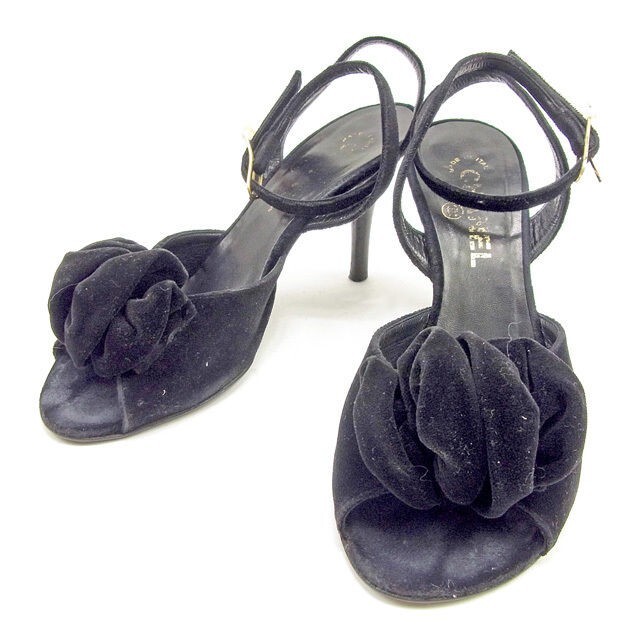 CHANEL Velor Flower motif Sandals 37 Black authentic Women CHANEL Velor Flower motif Sandals 37 Black authentic Women