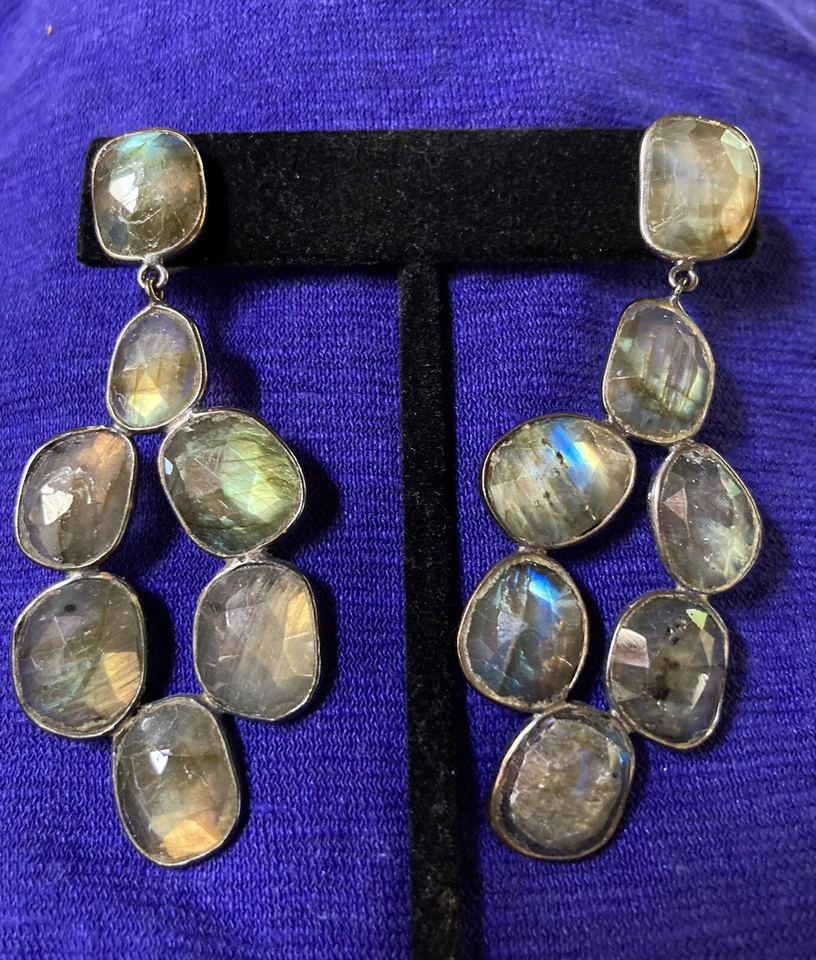 Fabulous Fiery 2.5” LABRADORITE Happy Grapes Earrings 18k Vermeil Over Sterling - Image 4 of 4