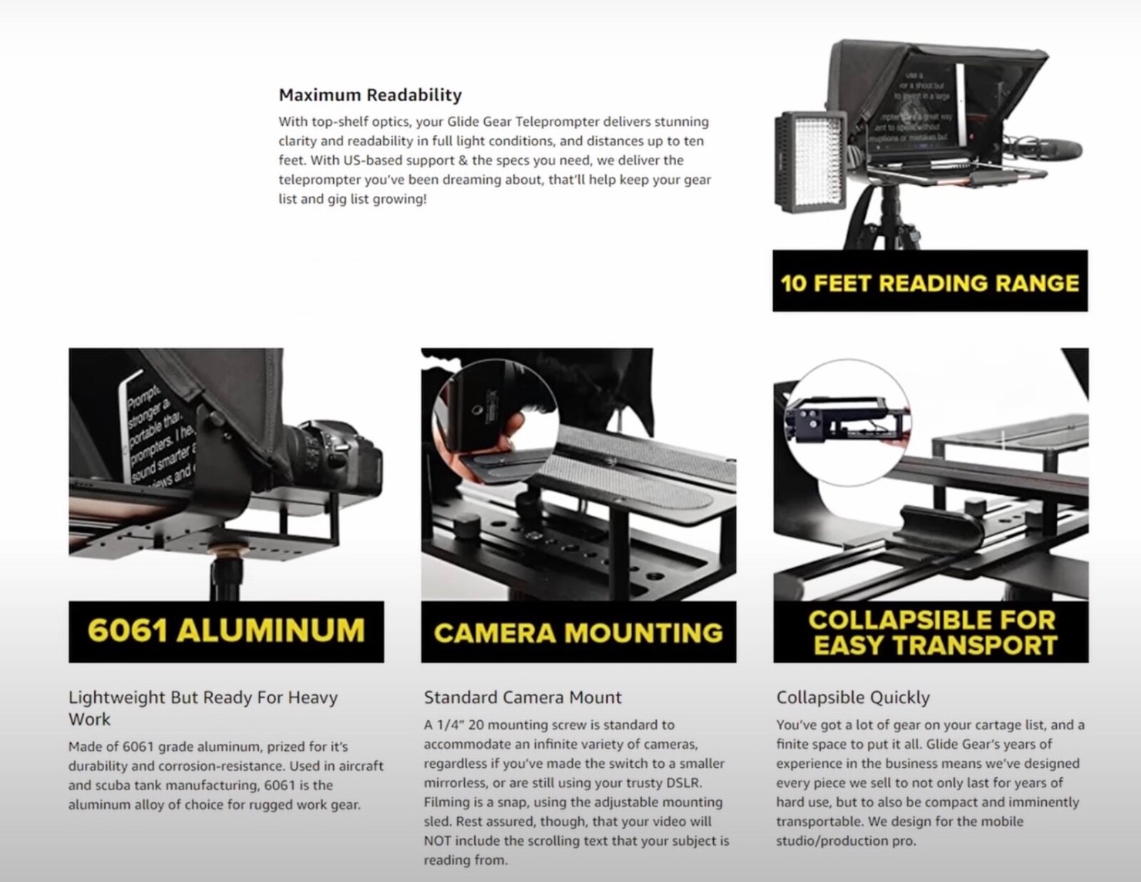 Glide Gear TMP100 Adjustable iPad/ Tablet/ Smartphone Teleprompter Beam