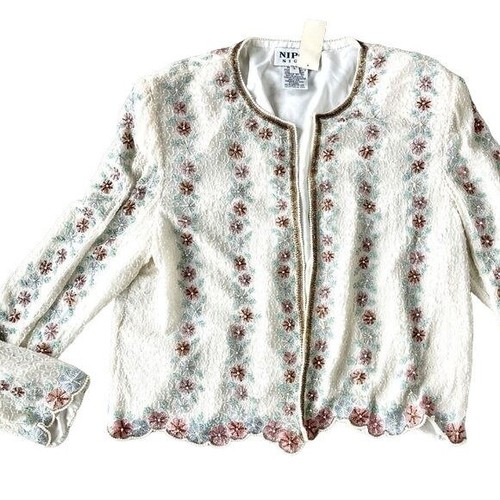 Vintage Nipon Night Silk Evening Jacket Beaded Floral Wearable Art Size Large - Picture 2 of 15