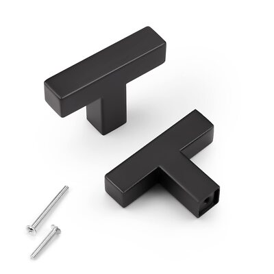 12-Pack 2-in Matte Black T-Bar Knobs Single Hole Stainless Steel Cabinet Pulls