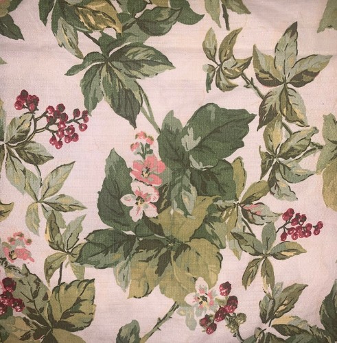 New Braemore Fabric Raspberry Red Green Leaf Pink Flower Linen Look 5 Yards 54”w - Picture 4 of 7