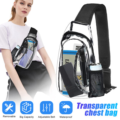 Men Women Clear PVC Shoulder Crossbody Transparent Backpack Chest Bag Waterproof