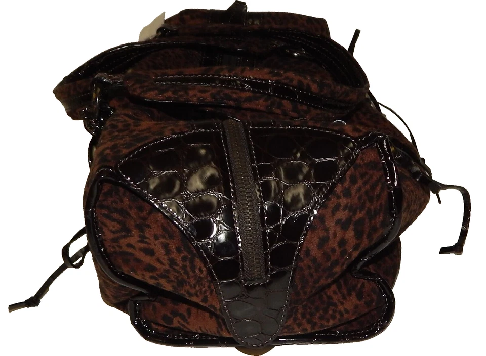 Bolso de Hombro Donald Pliner Italia Gamuza Pantera y Charol Cuero de Cocodrilo Nuevo con Etiquetas $610 Foto 3 de 4