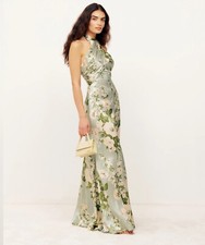 Reformation Green Floral Silk Maxi Dress Halter Neck Bridesmaid Wedding Guest