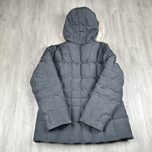 St. John's Bay Down Puffer Coat Women’s Black Removable Fur Trim Hooded 3 Pocket - Picture 3 of 8