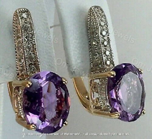 Pendientes colgantes colgantes de alejandrita de corte ovalado de 4 quilates para mujer acabado en oro amarillo de 14 quilates Foto 2 de 4