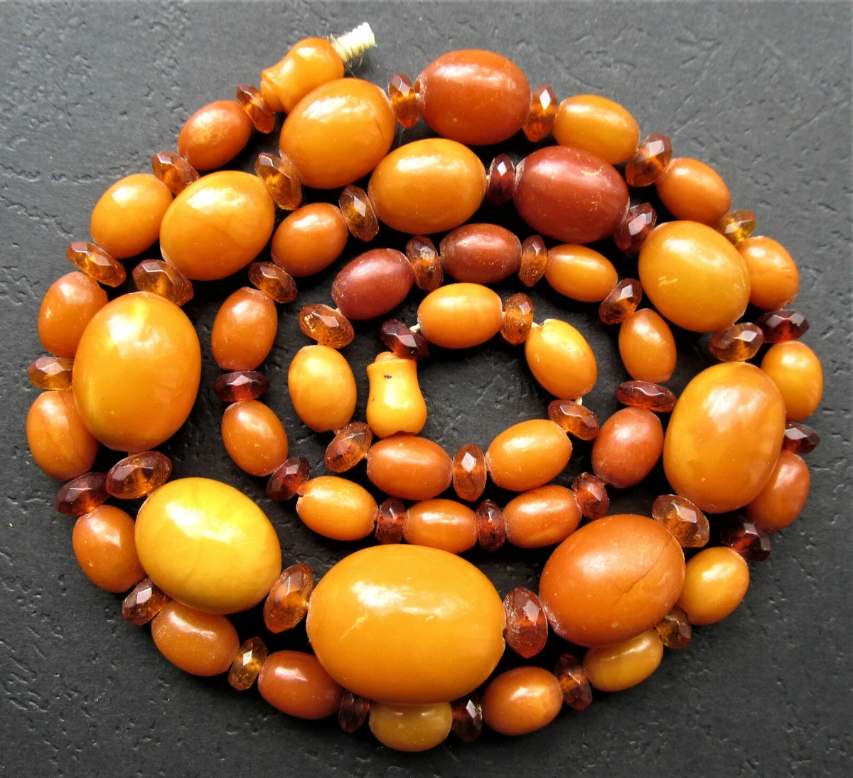 Antique Natural Butterscotch Egg Yolk Baltic Amber Beads Necklace