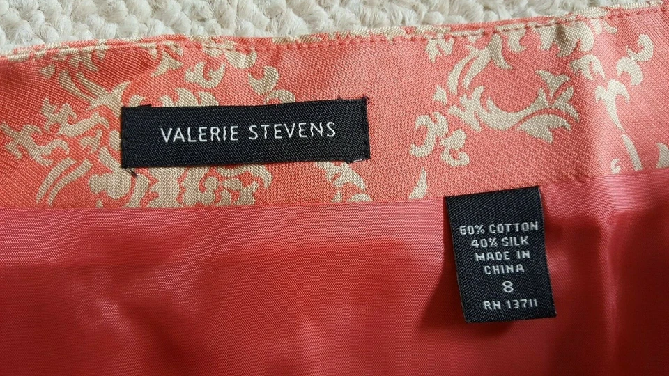 Falda Mujer-VALERIE STEVENS-coral/bronceado estampado algodón/seda forrado lápiz-8 Foto 3 de 3
