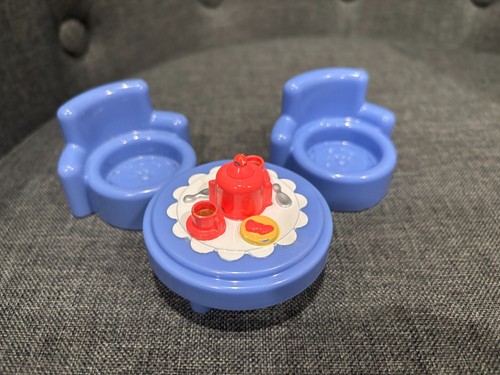 Fisher Price Little People Blue Royal Tea Party with Table & 2 Chairs - Picture 1 of 4