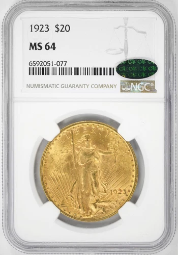 1923 $20 Gold St. Gaudens Double Eagle NGC MS64 CAC