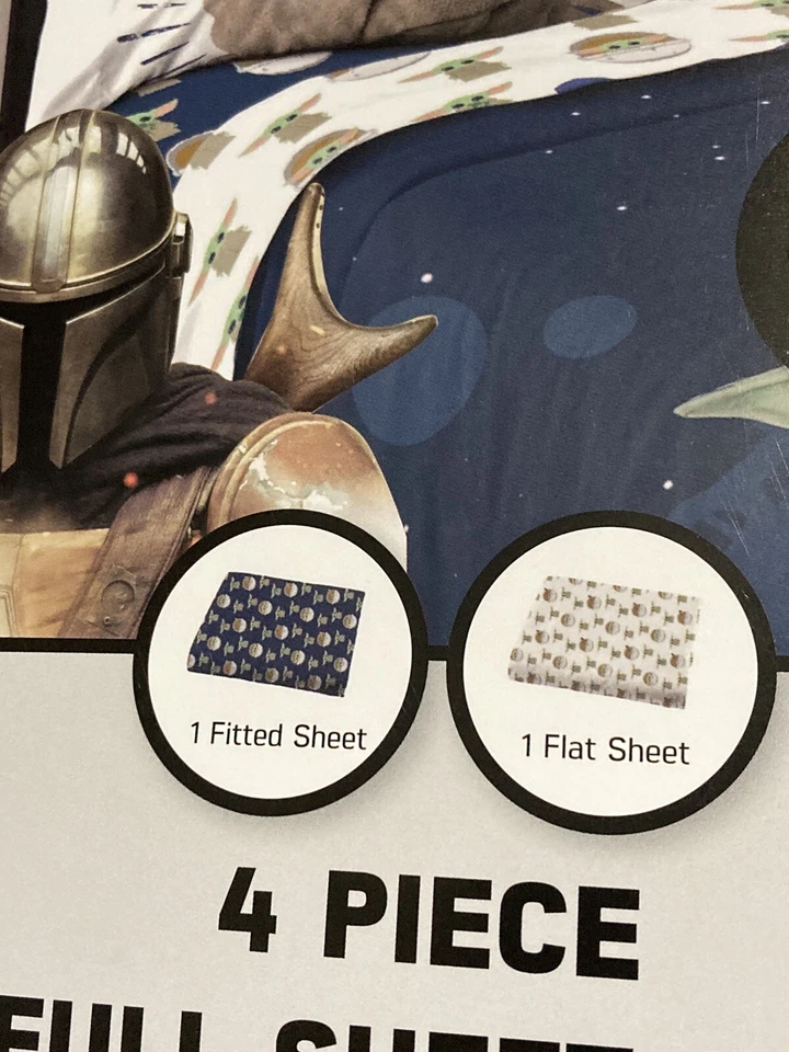 Juego de sábanas completo de 4 piezas Star Wars The Mandalorian Baby Yoda poliéster microfibra Foto 3 de 4