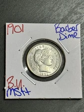 1901 P Barber Silver Dime BU Uncirculated MS++ Better Date Coin (Raw14314)
