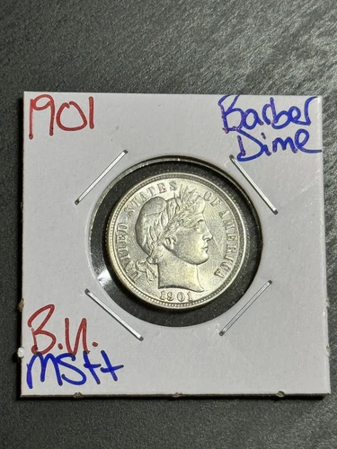 1901 P Barber Silver Dime BU Uncirculated MS++ Better Date Coin (Raw14314)