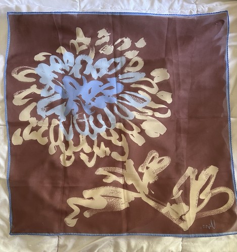 Vintage Vera Newman Scarf 21” Square Semi Sheer Blues & Browns Floral - Picture 2 of 5