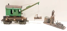 HO Steam Era Logging Crane on Car & Steam Power Logging Donkey on Skid