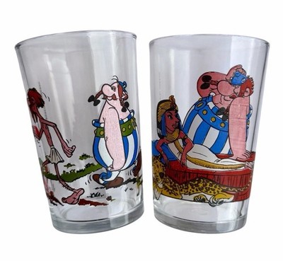 VTG Asterix & Obélix Cleopatra Drinking Glasses Set of 2 Tumblers