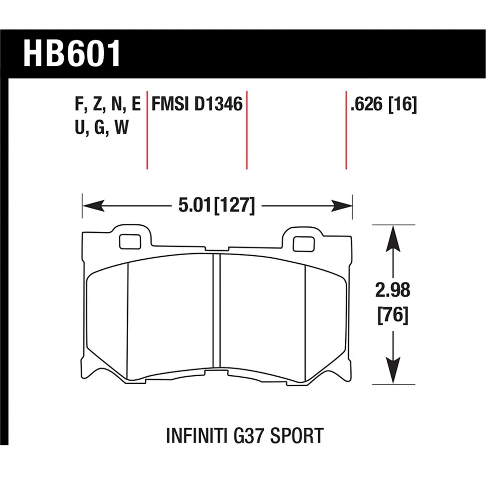 Hawk HB601F.626 Brake Pad Sets 2-Wheel Set Front for INFINITI Q70L Q50 Q60 370Z - Image 2 of 2