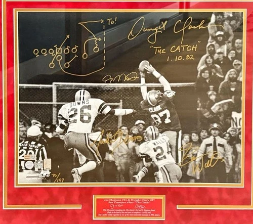 Joe Montana Dwight Clark Signed 16x20 Photo w/ "The Catch" Tristar FRAMED