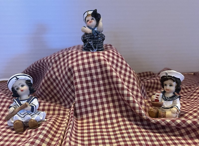 Vintage Baby Sailors  Porcelain/Resin  Figurines 2 Girl 1 Boy Highly Collectible