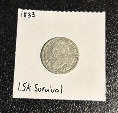 Rare Full Liberty 1833 Capped Bust Silver 1/2  Dime Only 2,250 survival 