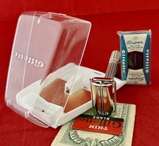 Vtg RARE NOS 1962 GILLETTE Slim Adjustable Razor Complete Kit Kin 2 Fat Boy WOW!