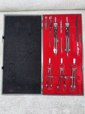Vintage Drawing Compass Set Technical Drafting Kit Hard Case Architect JK