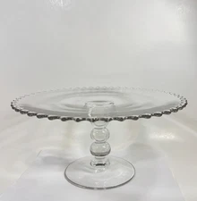 Imperial Glass Candlewick Cake Stand 3 Ball Pedestal Beaded Clear Vintage 11 In