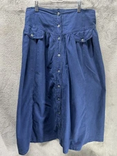 Vtg 90s Gitano button front skirt 10 Cotton Maxi Navy Blue Nautical Long Modest