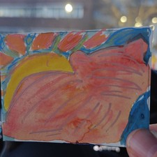 Leo Cat Watercolor Drawing Art on Paper by EM OOAK ACEO Small Unframed