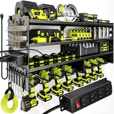 Large Power Tool Organizer Wall Mount with Charging Station,4 Layer Heavy Duty M