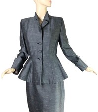 Vintage 40s Lilli Ann Suit Gray Silk  Wool France Full Peplum and Crown Cuffs