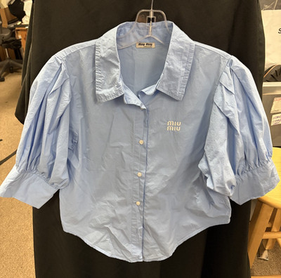 MIU MIU Blue Cropped Poplin Shirt DS61