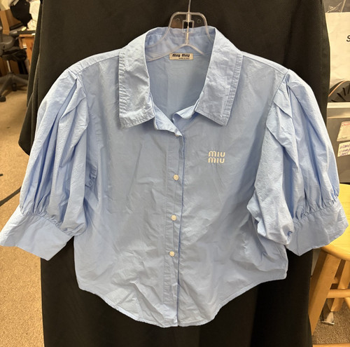 MIU MIU Blue Cropped Poplin Shirt DS61