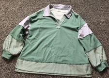 Women  s Sweatshirt Shirt Green Striped Size Large