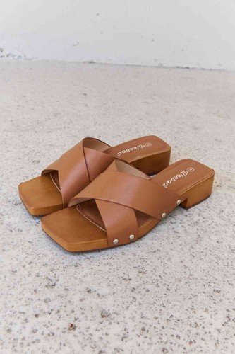 Weeboo Step Into Summer Criss Cross Wooden Clog Mule in Brown - Picture 6 of 8