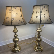 2~Mid Century Modern Stiffel Hollywood  Regency Brass Trophy Lamps With Shades