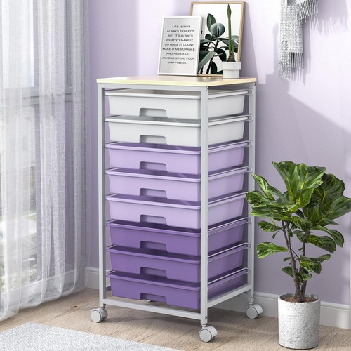 Rolling Storage Cart with Drawers,Utility Cart With 8 Drawers and Wooden Tabl...